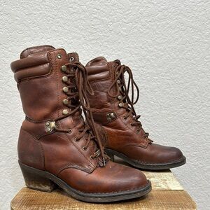 Double H Opanka Packer Leather Brown Western Boots Size 6